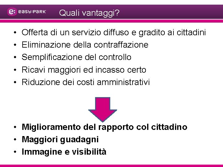 Quali vantaggi? • • • Offerta di un servizio diffuso e gradito ai cittadini