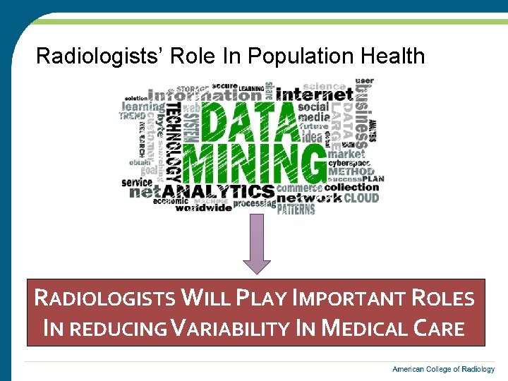 Radiologists’ Role In Population Health RADIOLOGISTS WILL PLAY IMPORTANT ROLES IN REDUCING VARIABILITY IN