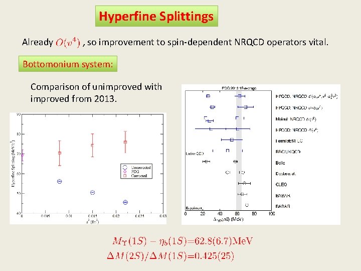 Hyperfine Splittings Already , so improvement to spin-dependent NRQCD operators vital. Bottomonium system: Comparison Hyperfine Splittings Already , so improvement to spin-dependent NRQCD operators vital. Bottomonium system: Comparison