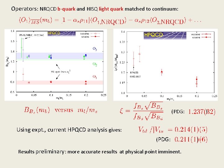 Operators: NRQCD b-quark and HISQ light quark matched to continuum: (PDG: ) Using expt. Operators: NRQCD b-quark and HISQ light quark matched to continuum: (PDG: ) Using expt.
