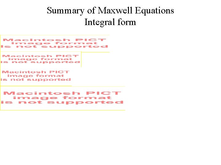 Summary of Maxwell Equations Integral form 
