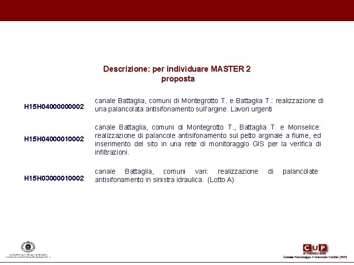 Descrizione: per individuare MASTER 2 proposta H 15 H 0400002 canale Battaglia, comuni di Descrizione: per individuare MASTER 2 proposta H 15 H 0400002 canale Battaglia, comuni di