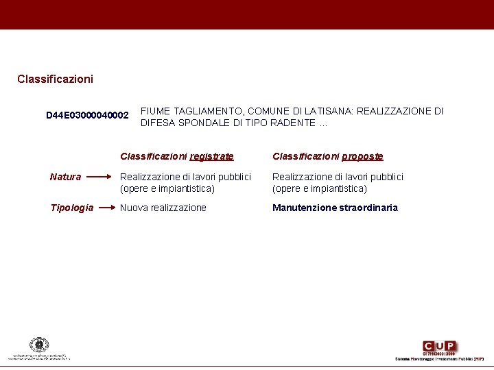 Classificazioni D 44 E 03000040002 FIUME TAGLIAMENTO, COMUNE DI LATISANA: REALIZZAZIONE DI DIFESA SPONDALE Classificazioni D 44 E 03000040002 FIUME TAGLIAMENTO, COMUNE DI LATISANA: REALIZZAZIONE DI DIFESA SPONDALE