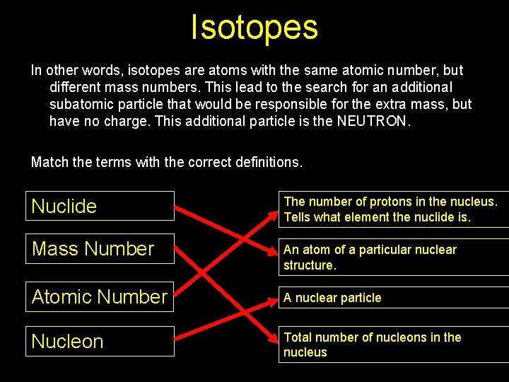 Isotopes In other words, isotopes are atoms with the same atomic number, but different