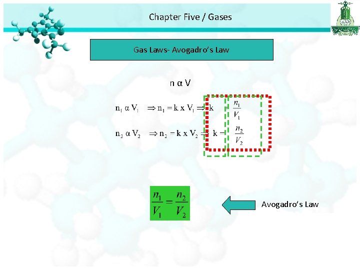 Chapter Five / Gases Gas Laws- Avogadro’s Law nαV Avogadro’s Law 