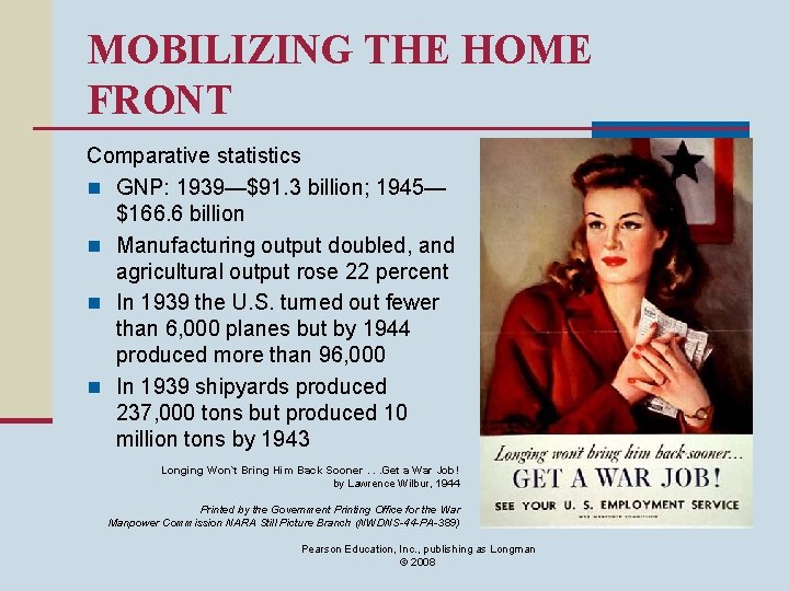 MOBILIZING THE HOME FRONT Comparative statistics n GNP: 1939—$91. 3 billion; 1945— $166. 6
