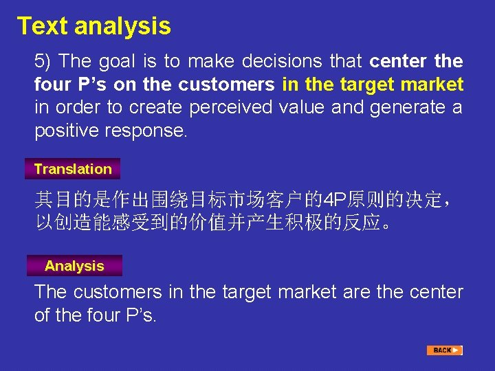 Text analysis 5) The goal is to make decisions that center the four P’s