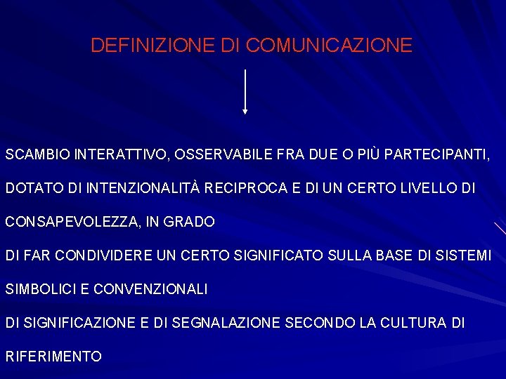 DEFINIZIONE DI COMUNICAZIONE SCAMBIO INTERATTIVO, OSSERVABILE FRA DUE O PIÙ PARTECIPANTI, DOTATO DI INTENZIONALITÀ DEFINIZIONE DI COMUNICAZIONE SCAMBIO INTERATTIVO, OSSERVABILE FRA DUE O PIÙ PARTECIPANTI, DOTATO DI INTENZIONALITÀ
