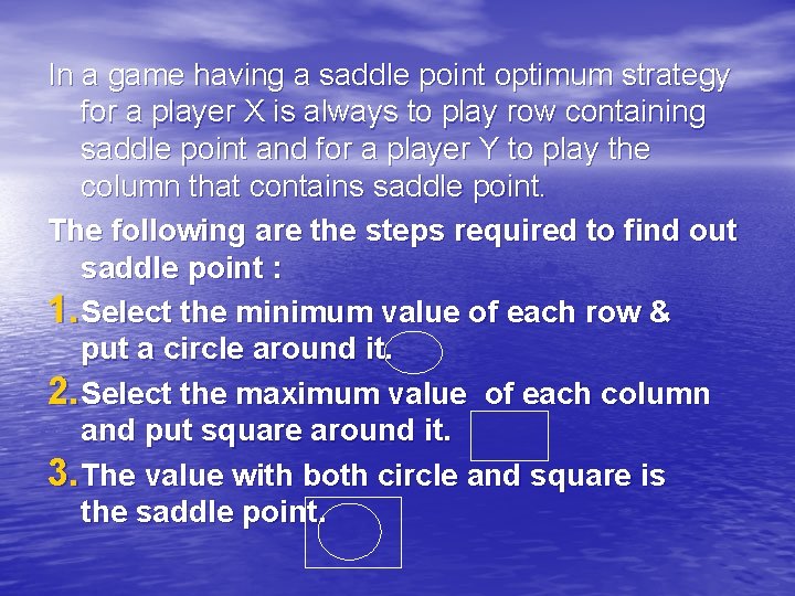 In a game having a saddle point optimum strategy for a player X is