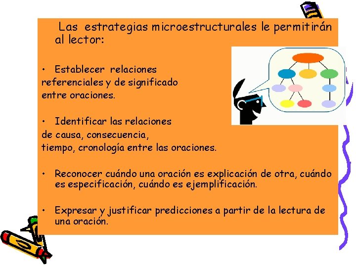 Las estrategias microestructurales le permitirán al lector: • Establecer relaciones referenciales y de significado