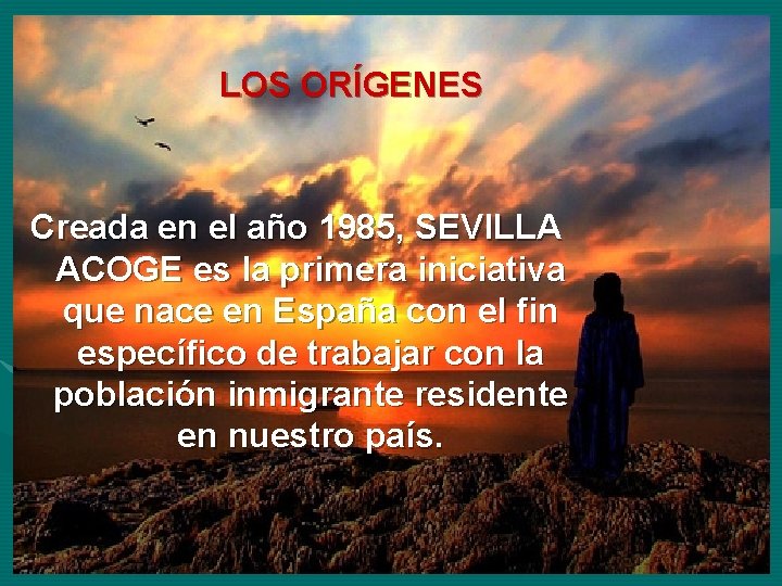 LOS ORÍGENES Creada en el año 1985, SEVILLA ACOGE es la primera iniciativa que
