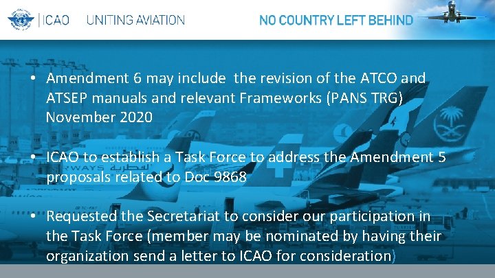 • Amendment 6 may include the revision of the ATCO and ATSEP manuals • Amendment 6 may include the revision of the ATCO and ATSEP manuals