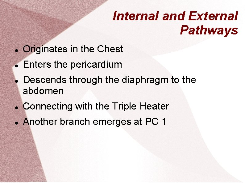 Internal and External Pathways Originates in the Chest Enters the pericardium Descends through the