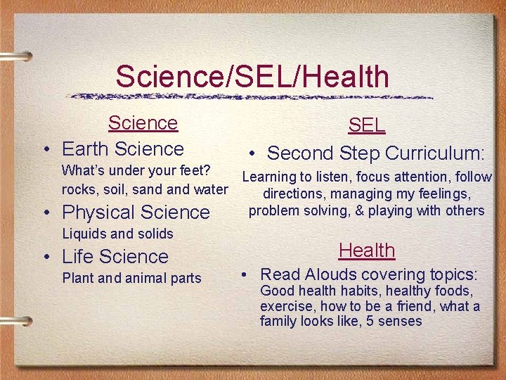 Science/SEL/Health Science • Earth Science • SEL • Second Step Curriculum: What’s under your Science/SEL/Health Science • Earth Science • SEL • Second Step Curriculum: What’s under your