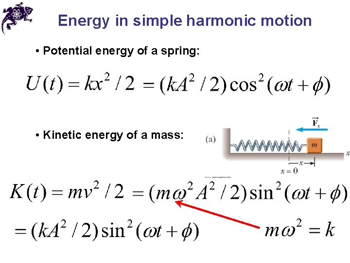 Energy in simple harmonic motion • Potential energy of a spring: • Kinetic energy