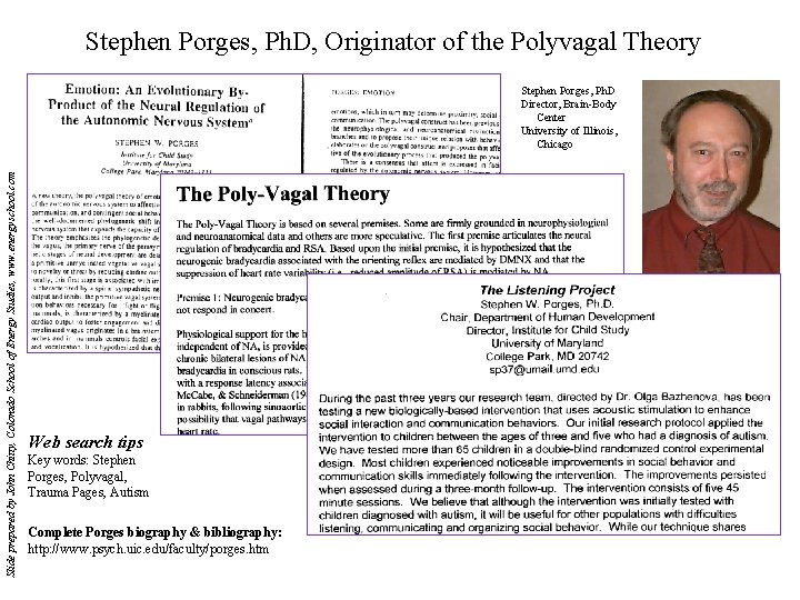 Stephen Porges, Ph. D, Originator of the Polyvagal Theory Slide prepared by John Chitty,