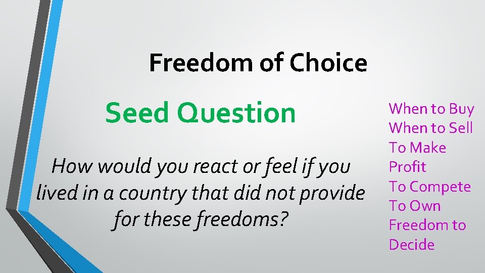 Freedom of Choice Seed Question How would you react or feel if you lived
