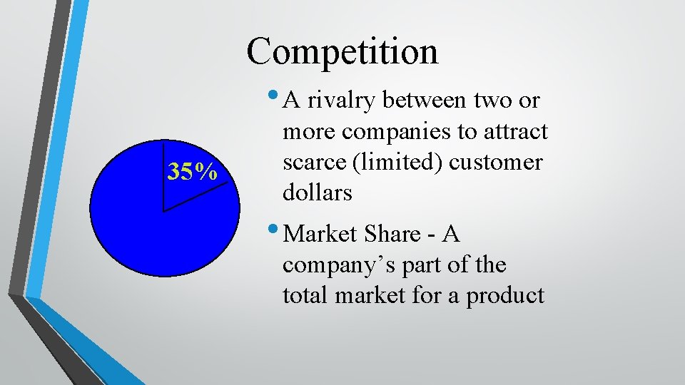 Competition • A rivalry between two or 35% more companies to attract scarce (limited)