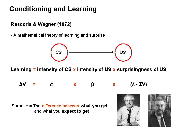 Conditioning and Learning Rescorla & Wagner (1972) - A mathematical theory of learning and