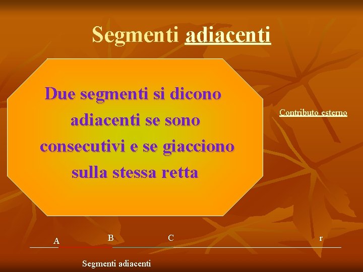 Segmenti adiacenti Due segmenti si dicono adiacenti se sono consecutivi e se giacciono sulla