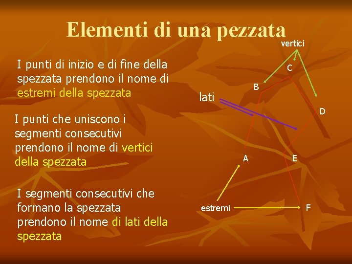 Elementi di una pezzatavertici I punti di inizio e di fine della spezzata prendono