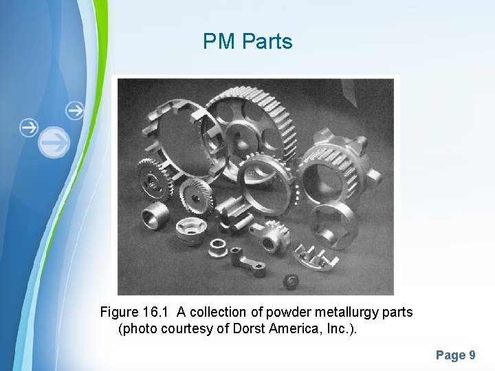 PM Parts Figure 16. 1 A collection of powder metallurgy parts (photo courtesy of