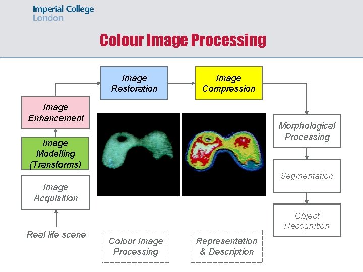 Colour Image Processing Image Restoration Image Compression Image Enhancement Morphological Processing Image Modelling (Transforms)