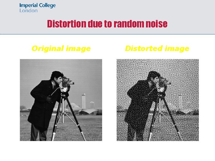 Distortion due to random noise Original image Distorted image 