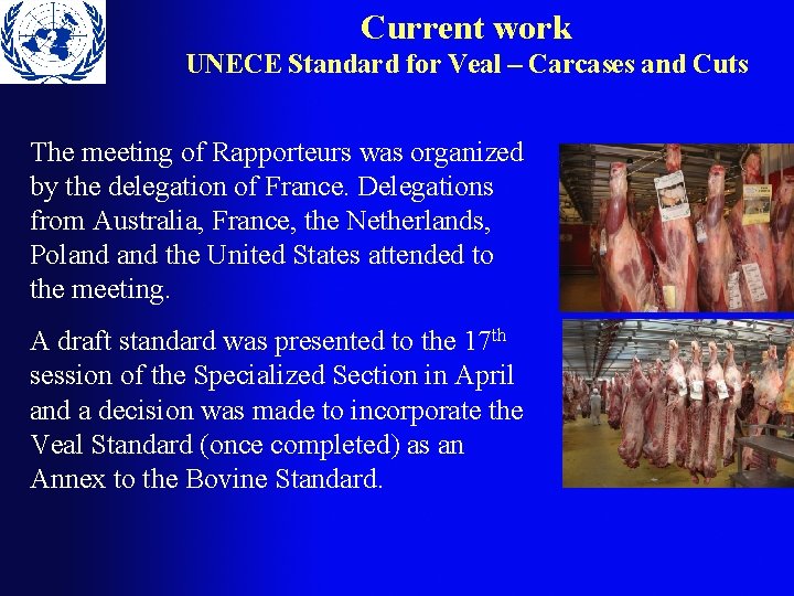 Current work UNECE Standard for Veal – Carcases and Cuts The meeting of Rapporteurs