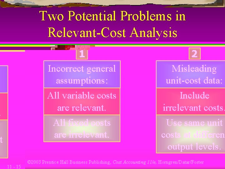 Two Potential Problems in Relevant-Cost Analysis 1 Incorrect general assumptions: All variable costs are
