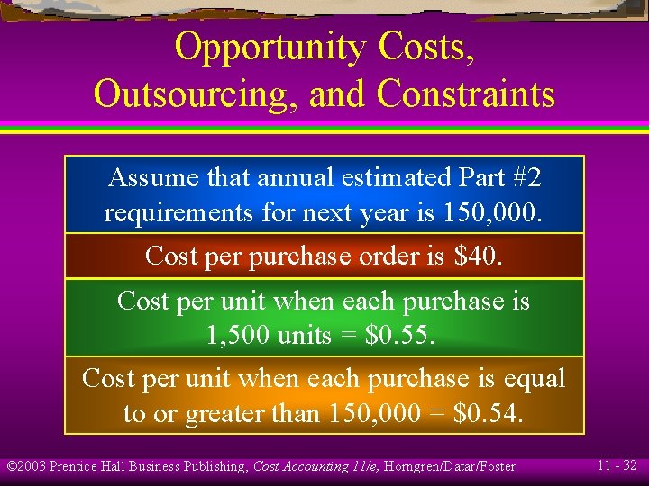Opportunity Costs, Outsourcing, and Constraints Assume that annual estimated Part #2 requirements for next