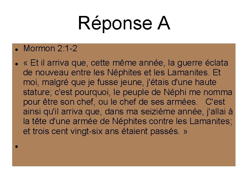 Réponse A Mormon 2: 1 -2 « Et il arriva que, cette même année,