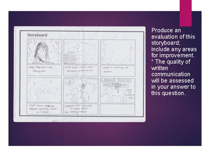 Produce an evaluation of this storyboard; include any areas for improvement. * The quality Produce an evaluation of this storyboard; include any areas for improvement. * The quality