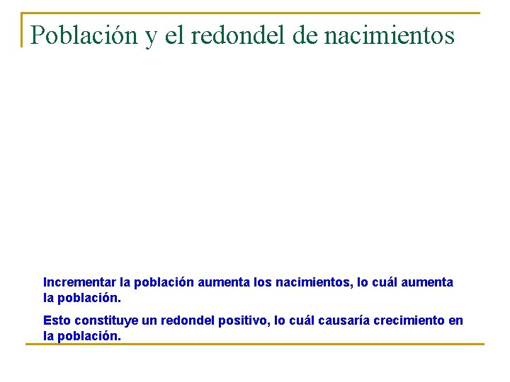 Población y el redondel de nacimientos Incrementar la población aumenta los nacimientos, lo cuál