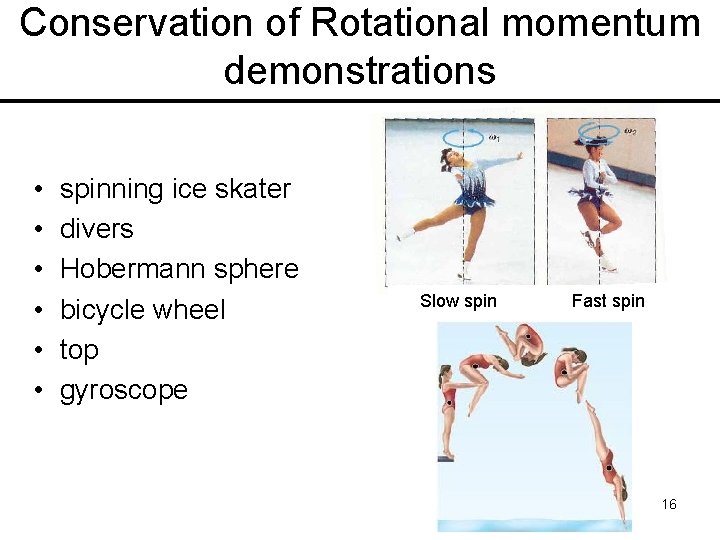 Conservation of Rotational momentum demonstrations • • • spinning ice skater divers Hobermann sphere