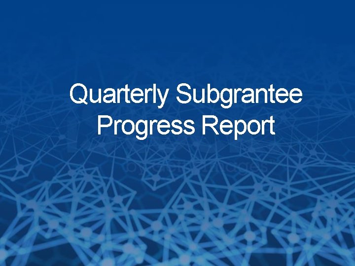 Quarterly Subgrantee Progress Report 