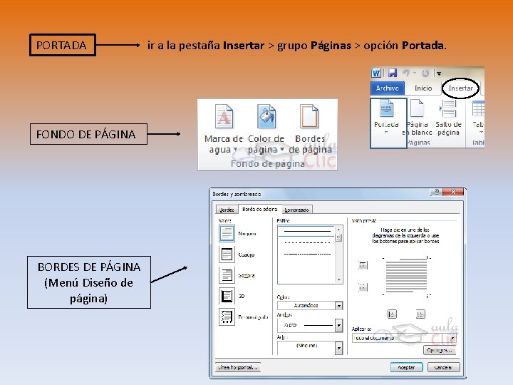 PORTADA FONDO DE PÁGINA BORDES DE PÁGINA (Menú Diseño de página) ir a la