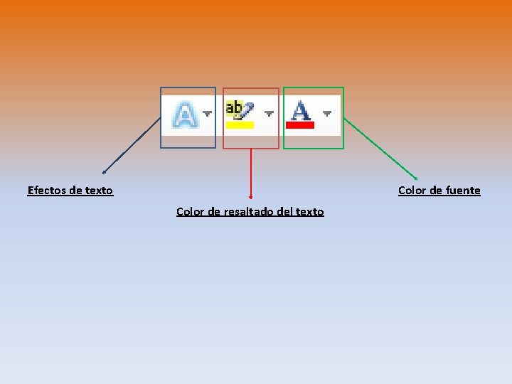 Efectos de texto Color de fuente Color de resaltado del texto 