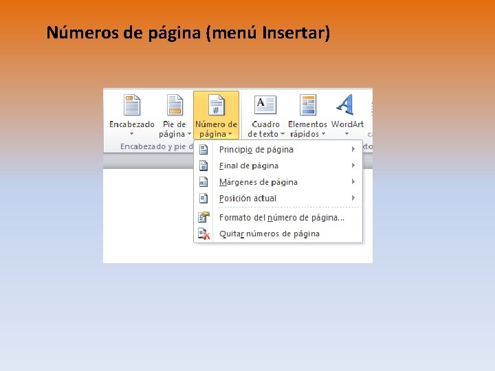 Números de página (menú Insertar) 
