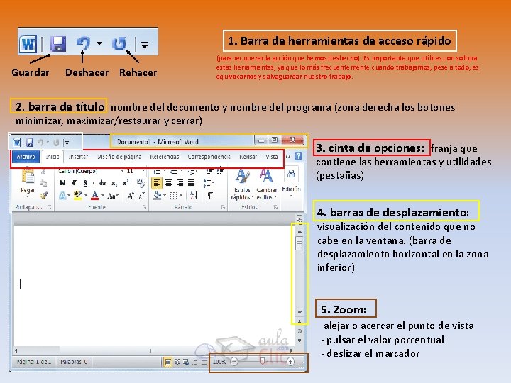 1. Barra de herramientas de acceso rápido Guardar Deshacer Rehacer (para recuperar la acción