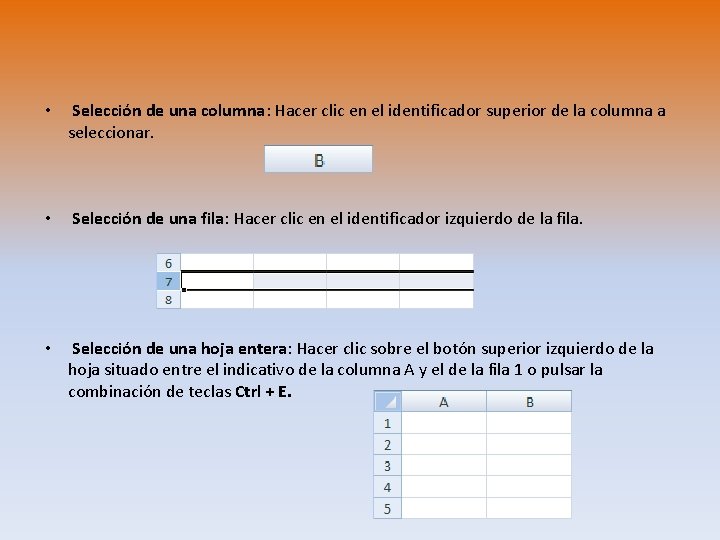  • Selección de una columna: Hacer clic en el identificador superior de la