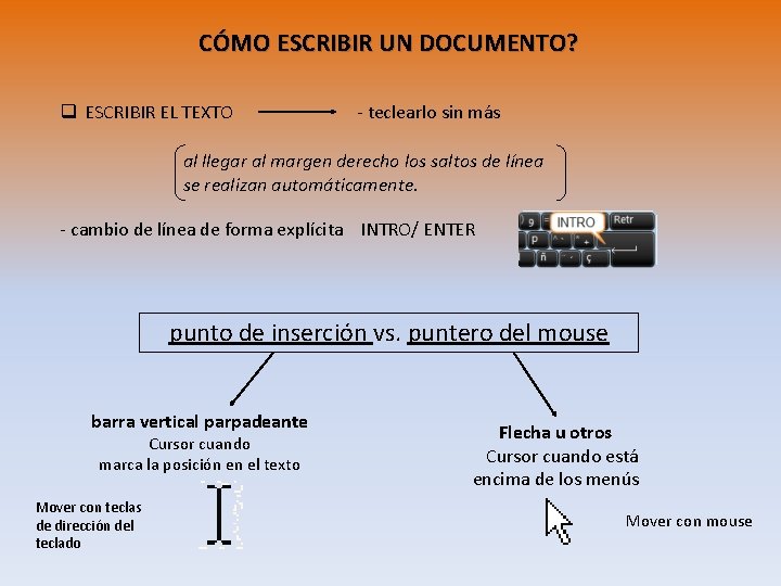 CÓMO ESCRIBIR UN DOCUMENTO? q ESCRIBIR EL TEXTO - teclearlo sin más al llegar