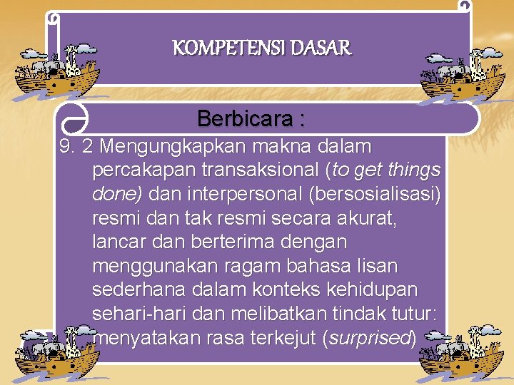 KOMPETENSI DASAR Berbicara : 9. 2 Mengungkapkan makna dalam percakapan transaksional (to get things KOMPETENSI DASAR Berbicara : 9. 2 Mengungkapkan makna dalam percakapan transaksional (to get things
