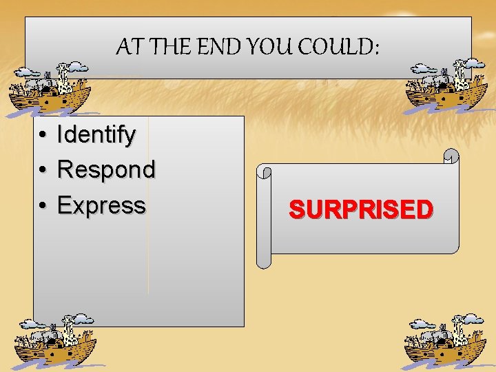 AT THE END YOU COULD: • • • Identify Respond Express SURPRISED AT THE END YOU COULD: • • • Identify Respond Express SURPRISED