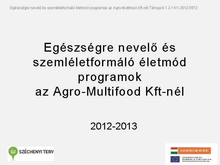 Egészségre nevelő és szemléletformáló életmód programok az Agro-Multifood Kft-nél Támop-6. 1. 2 -11/1 -2012