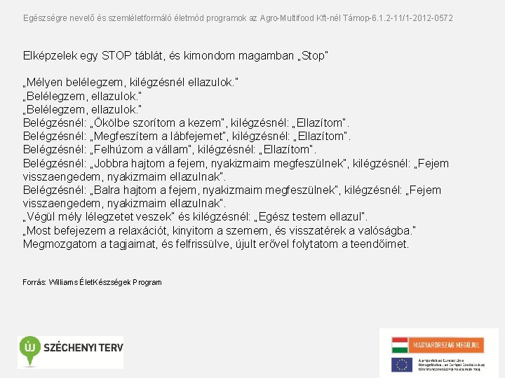 Egészségre nevelő és szemléletformáló életmód programok az Agro-Multifood Kft-nél Támop-6. 1. 2 -11/1 -2012