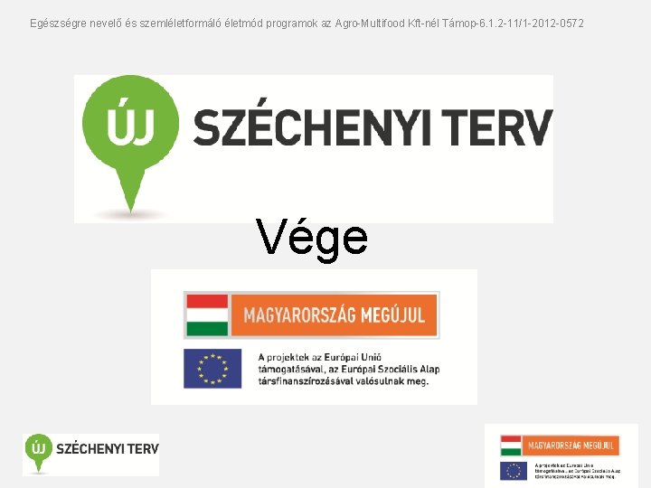 Egészségre nevelő és szemléletformáló életmód programok az Agro-Multifood Kft-nél Támop-6. 1. 2 -11/1 -2012