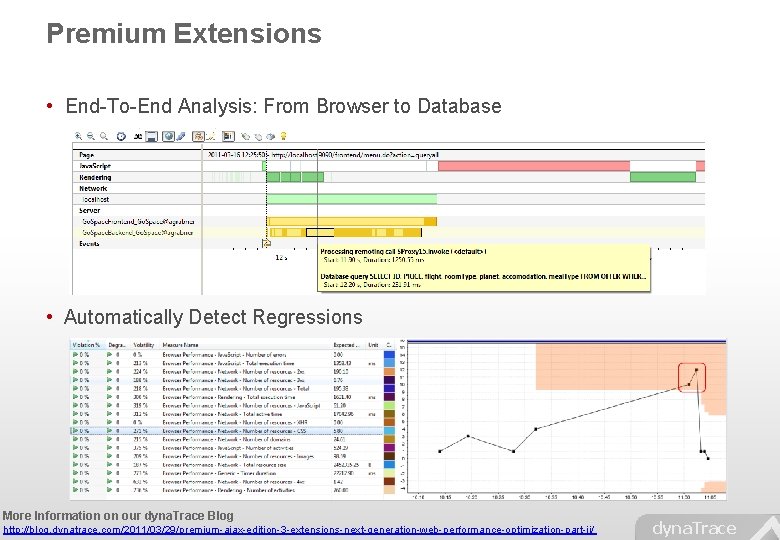 Premium Extensions • End-To-End Analysis: From Browser to Database • Automatically Detect Regressions More