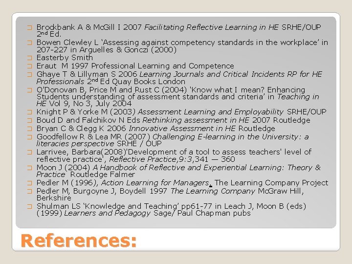 � � � � Brockbank A & Mc. Gill I 2007 Facilitating Reflective Learning � � � � Brockbank A & Mc. Gill I 2007 Facilitating Reflective Learning