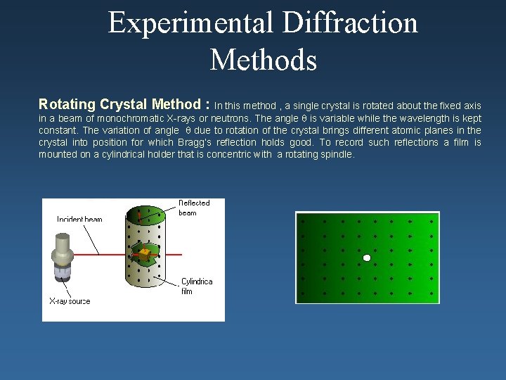 Experimental Diffraction Methods Rotating Crystal Method : In this method , a single crystal